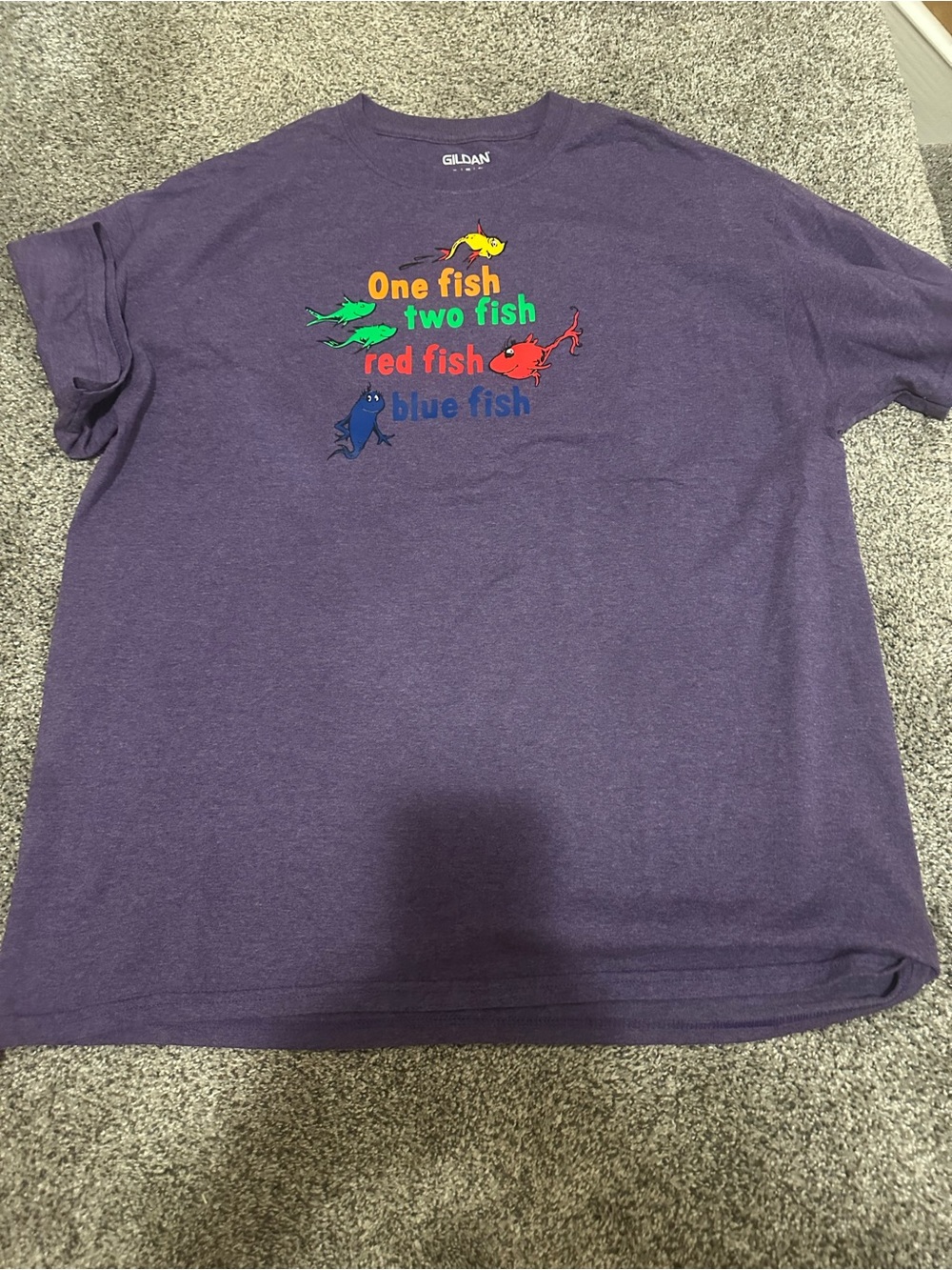 Gildan Purple Dr. Seuss Inspired Fish Graphic Tee